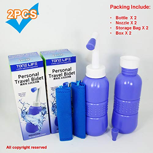 2PCS Portable bidet y viaje Bidé con la mano Held Bidet Botella para uso Personal Limpieza Botella spray portátil para limpieza del baño