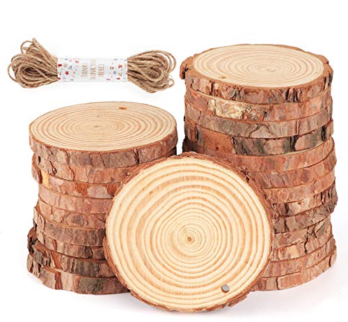 30Pcs Rodajas de Madera 8-9 cm Discos de Madera Naturales Rebanada Círculos sin acabado Decoracion Navideña con agujero y Corteza de Árbol Para Manualidades