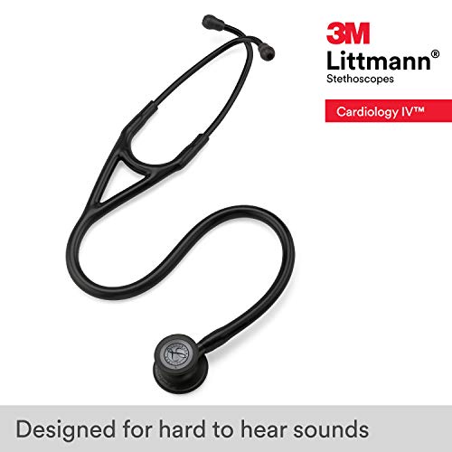 3M FBA_6163 Littmann Cardiología IV Diagnóstico estetoscopio, ajustes de acabado negro, tubo negro, tallo y auriculares, 69 cm de longitud