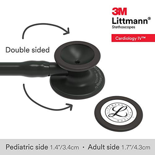 3M FBA_6163 Littmann Cardiología IV Diagnóstico estetoscopio, ajustes de acabado negro, tubo negro, tallo y auriculares, 69 cm de longitud