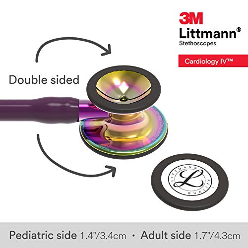 3M Littmann Cardiology IV Fonendoscopio , campana de acabado de alto brillo en arcoíris, tubo color ciruela, vástago violeta y auricular negro, 6239