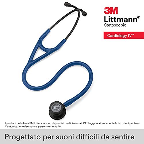 3M Littmann Cardiology IV Fonendoscopio diagnóstico, campana de acabado en color Negro, tubo Azul Marino y vástago y auricular color Negro, 69 cm, 6168