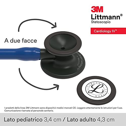 3M Littmann Cardiology IV Fonendoscopio diagnóstico, campana de acabado en color Negro, tubo Azul Marino y vástago y auricular color Negro, 69 cm, 6168