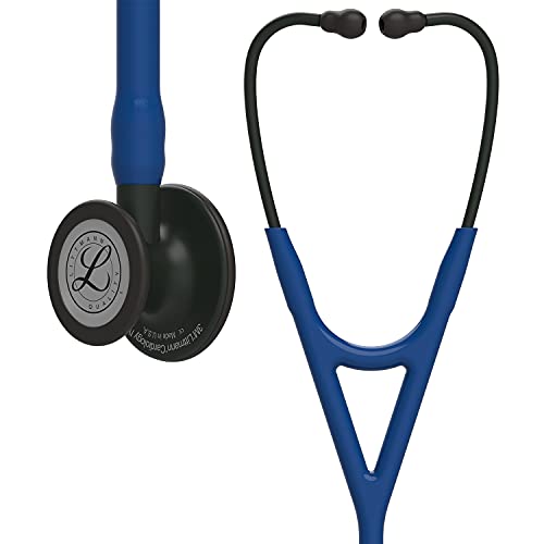 3M Littmann Cardiology IV Fonendoscopio diagnóstico, campana de acabado en color Negro, tubo Azul Marino y vástago y auricular color Negro, 69 cm, 6168