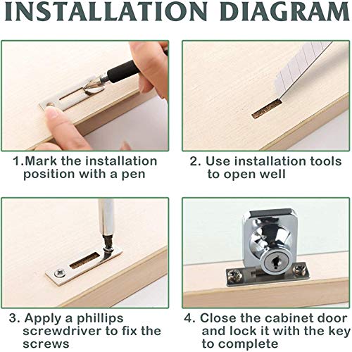 4 Piezas Cerradura de Puerta del Vidrio, Cerradura de seguridad para puerta de cristal de Doble o individual apertura para gabinete, apto para puertas de cristal de 5-8 mm (Negro)