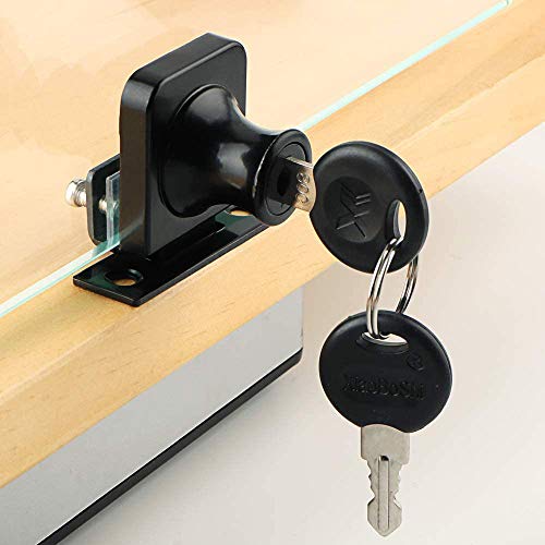 4 Piezas Cerradura de Puerta del Vidrio, Cerradura de seguridad para puerta de cristal de Doble o individual apertura para gabinete, apto para puertas de cristal de 5-8 mm (Negro)