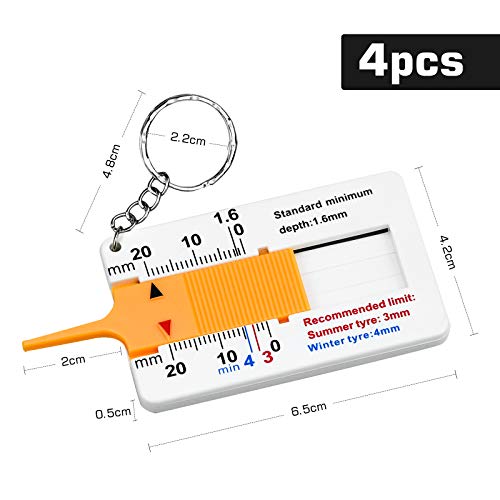 4 Piezas Medidor de Profundidad de la Banda de Rodadura del Neumático, Ajustable 0-20mm Medidor de la Banda de Rodadura del Neumático de Automóvil para Neumáticos Motocicleta Caravana Remolque