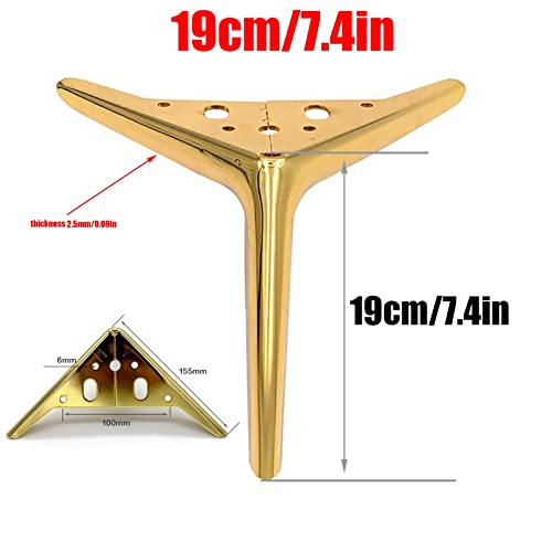 4 Piezas Patas de Muebles Intercambiables sofá pies Metal de Repuesto Gabinete Piernas,Hierro Pie,para Patas de Soporte de Baño Pies de Muebles(Color:gold,Size:19cm/7.4in)