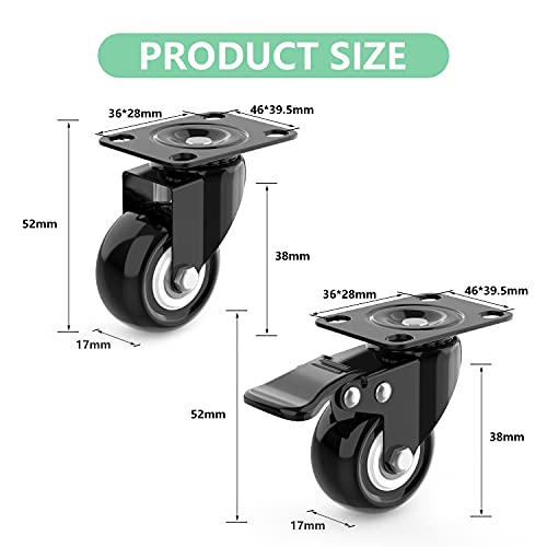 4 Ruedas para Muebles + Tornillos 88KG, 38mm Ruedas Giratorias, Rueda Pivotantes, Ruedas Con Freno | Ruedas Pequeñas