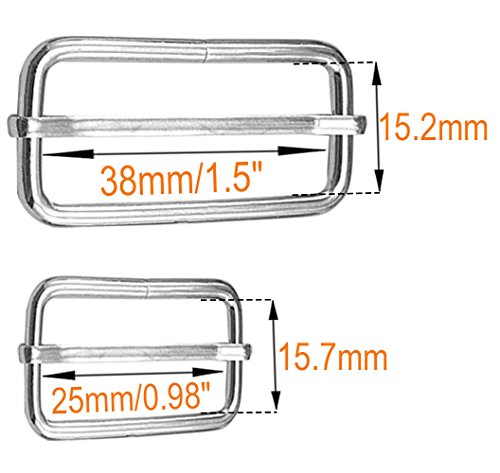 40 Unidades de Metal Ajustable Hebilla Deslizante BlueXP 25mm 38mm Bolso Equipaje Mochila Pin Roller Hebillas Slider Plata