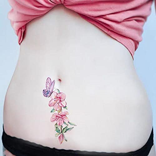 5 Hojas De Pegatinas De Tatuaje Flor De Melocotón Sueño De Mariposa Fresco Y Sexy Cubierta Del Vientre Cicatrices Cesárea Sección Vertical Cicatriz Impermeable Mujer