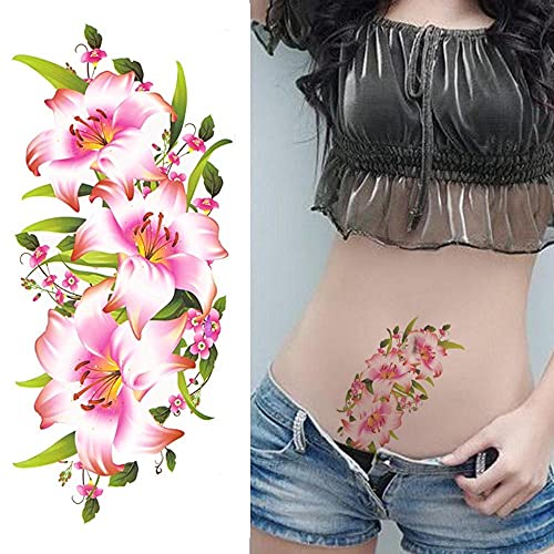 5 Hojas Grandes Tatuajes Flor Brazo Tatuaje Pegatinas Impermeable Mujer Duradera Sexy Cesárea Cubierta De Cicatriz Lily