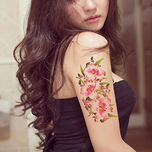 5 Hojas Grandes Tatuajes Flor Brazo Tatuaje Pegatinas Impermeable Mujer Duradera Sexy Cesárea Cubierta De Cicatriz Lily