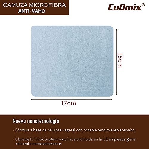 5X Paño antivaho para Gafas, CuOmix Gamuza Premium Microfibra, Toallitas empañado 5-8 Horas de Efecto y 200 Usos - Sin Líquidos Adicionales - Libre de P.F.O.A. - 15x 17cm, Paquete de 5