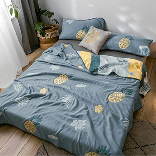 6 capas de manta de verano de muselina 100% algodón para sofá cama Sofá, manta de gasa cómoda para niños y adultos Cojín de cama de tamaño completo para todas las estaciones (piña),Azul,150*200cm