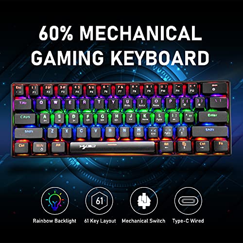 60% Mecánico Juego de ratón con teclado para juegos Tipo C Cableado 61 Teclas Diseño Arco iris LED Retroiluminado USB Teclado impermeable Teclas anti-fantasma + Ratones RGB livianos 6400DPI