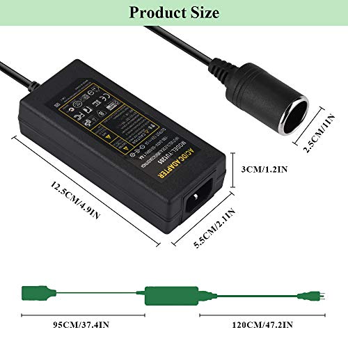 60W Fuente de Alimentación Adaptador, JRing CA a CC de 220V-240V a 12V CC, 12V/5A Convertidor De Voltaje Con Encendidor de Cigarrillo de Coche