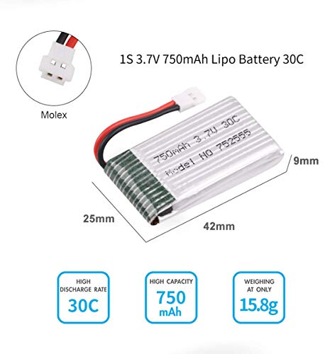 6pcs 1S 3.7V 750mAh Lipo batería 30C con Cargador 6 en 1 Carga rápida Inteligente para Syma X5A X5SW X5C X5C-1 RC Quadcopter Drone Repuestos