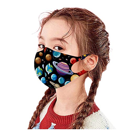 6pcs Niños Ajustable Earloop a Prueba De Viento Reutilizable Lavable Espacio Impreso Más_ca_RAS Faciales Que Cubren El Pañuelo, Mas_ca_Rilla Faciales De Seda De Hielo para Niños