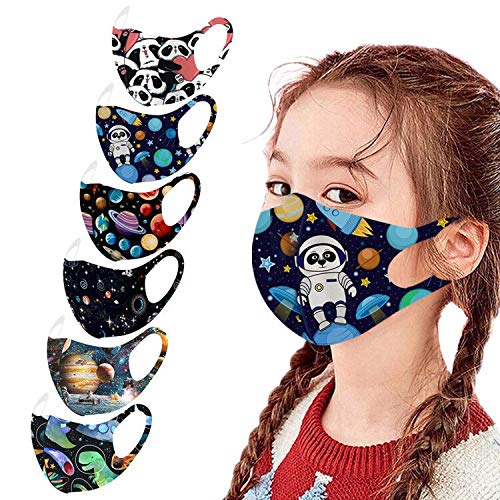 6pcs Niños Ajustable Earloop a Prueba De Viento Reutilizable Lavable Espacio Impreso Más_ca_RAS Faciales Que Cubren El Pañuelo, Mas_ca_Rilla Faciales De Seda De Hielo para Niños