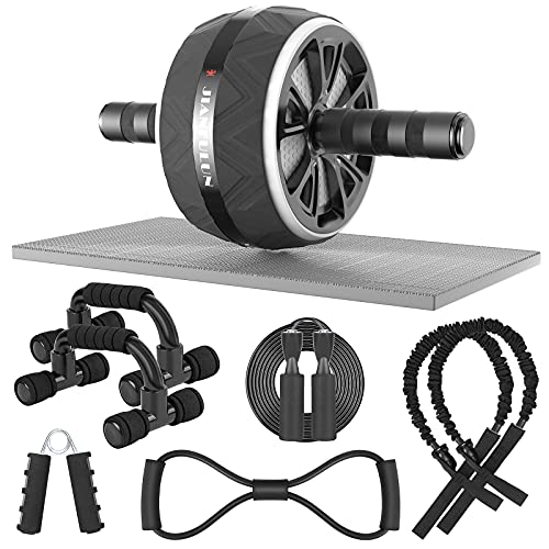 7 en 1 Rueda Abdominal AB Roller Set, Rueda Abdominales + 2 Barra de Push-Up + Cuerda de Saltar + 2 Banda de Ejercicio + Esterilla Flexiones Soporte Ejercicio en Casa Gimnasio en Casa