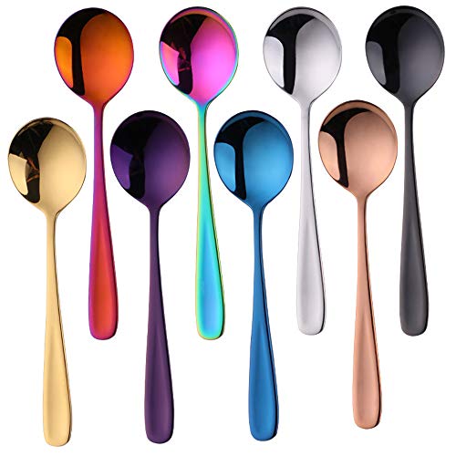 8 colores Cucharas de Postre Acero Inoxidable Sopa de Pastel Cuchara Redonda Cena Vajilla - DoBuy