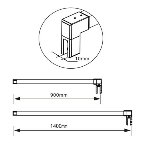 90cm aleación de zinc sin marco puerta fijo mampara de ducha barra de apoyo brazo