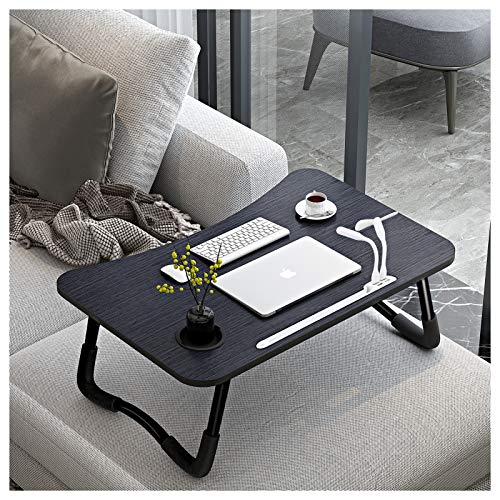 A3A ACADGQ Mesa para Portatil Cama, Mesa de Ordenador Plegable con 4 Puerto de Carga USB, Cajde de Almacenamiento, Ranura para Taza, Soporte de Pad, Adecuado para Sofa, Cama, Suelo (60x40cm, Negro)