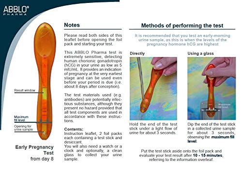 ABBLO Prueba de embarazo precoz (UK-DE) - 2 Prueba - 5 mlU/mL Sensibilidad - Prueba 7 días antes de tu período.