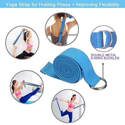 Abree 2pcs Bloques de Yoga+Correa - Bloque de Espuma EVA de Alta Densidad para Hacer Ejercicios en Casa-Set de Yoga para Mejorar Fuerza y Flexibilidad Yoga/Pilates Amantes (Azul)