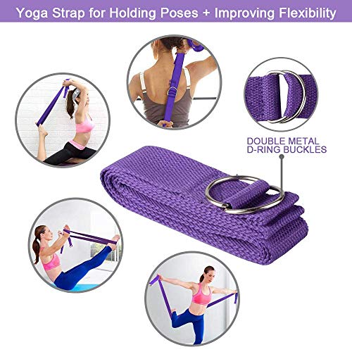 Abree 2pcs Bloques de Yoga+Correa - Bloque de Espuma EVA de Alta Densidad para Hacer Ejercicios en Casa-Set de Yoga para Mejorar Fuerza y Flexibilidad Yoga/Pilates Amantes (Violeta)