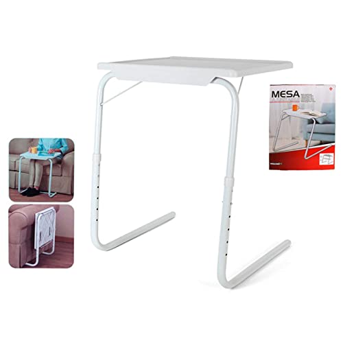 Acan Mesa Auxiliar Plegable Ajustable 52 x 40 x 72 cm, Regulable en inclinación y Altura, Mesa Multifuncional Ligera, Ideal para Comer, Leer, salón, Dormitorio (Blanco)