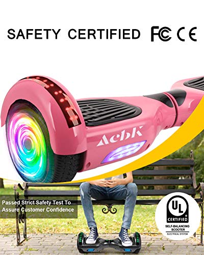 ACBK - Hoverboard Patinete Eléctrico Autoequilibrio con Ruedas de 6.5" (Altavoces Bluetooth + Ruedas Led integradas + Bolsa Transporte) Velocidad máxima: 10-12 km/h - Autonomía 10-12 km (Rosa)