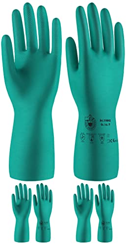 ACE Heisenberg 3 Pares de Guantes para Productos químicos - Guantes de nitrilo para Productos químicos - EN 388/374-1/374-5 - Verde - 09/L