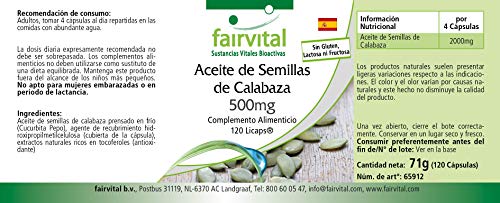 Aceite de Semilla de Calabaza 500mg - Prensado en frío - VEGANO - Dosis elevada - 120 Cápsulas - Calidad Alemana