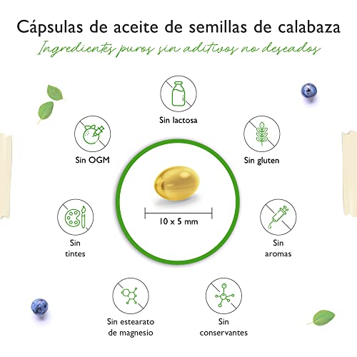 Aceite de semillas de calabaza - 420 cápsulas - 3000 mg por porción diaria - Con vitamina E natural - Altamente dosificado - Natural y prensado en frío