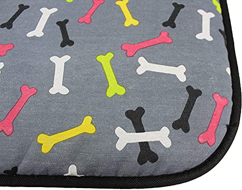 Acomoda Textil - Cama para Perros de Tela, Cama Perros Antideslizante y Lavable. Colchoneta Mascotas para Transportín y Hogar. (120x80, Huesos)