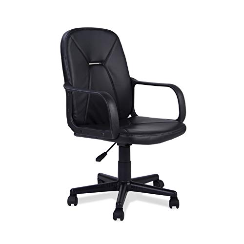 Adec - Genesis, Silla de Oficina giratoria sillón despacho Escritorio Estudio con Brazos, Acabado en símil Piel Color Negro, Medidas: 55 cm (Ancho) x 55 cm (Fondo) x 87 cm – 96 cm (Alto)