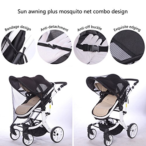 Adesugata Cochecito de Bebé,Sombrilla Para Cochecito,Bebé Carrito Parasol, UV Protección Rayos Para Toldo Carritos y Sillas de Paseo Accesorios,Negro