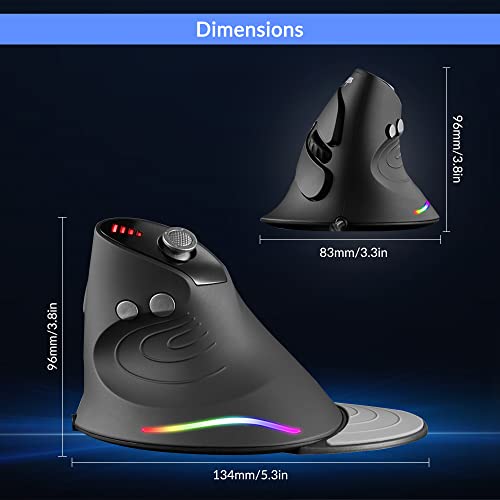 Aedcbaide Ratón ergonómico vertical para juegos, 5 ratones Joystick ajustables de 10000 DPI, ratón con cable de 12 botones, reposamuñecas desmontable Ratón para juegos RGB, reduce el dolor