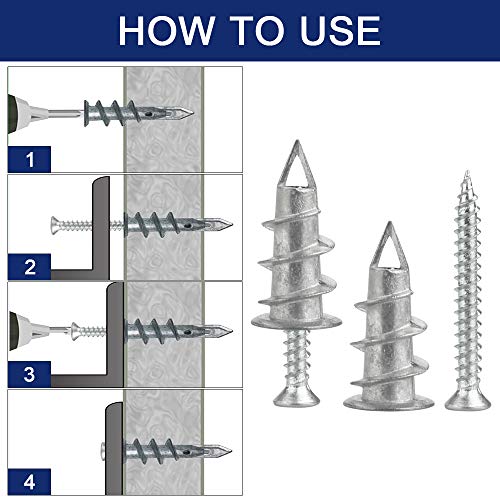 AFASOES 25 Pcs Tacos + 25 Pcs Tornillos Taco Autoperforante Pladur Tacos para Pladur Sin Taladro Tacos para Yeso Tacos para Escayola Taco Metalico Pladur Espiches para Pladur Techo Yeso Cerámica