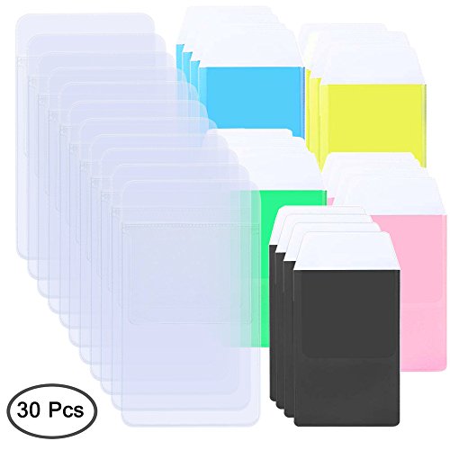 AFUNTA - 30 protectores de bolsillo para camisas, 6 colores surtidos de alta resistencia, para escuela, hospital, oficina, suministros para bolígrafos, fugas, transparente, negro, azul, rosa