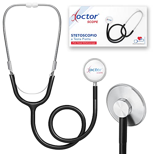 AIESI® Estetoscopio profesional de cabeza plana para adultos color negro DOCTOR SCOPE # Garantía 24 meses