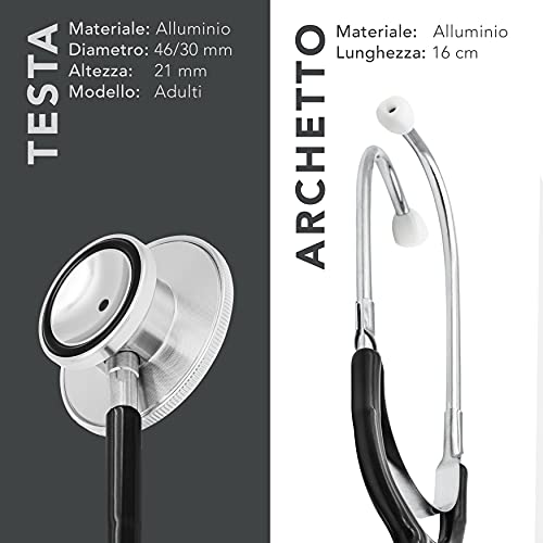 AIESI® Fonendoscopio Profesional de doble cabeza para adultos color negro DOCTOR B-SCOPE # Garantía de 24 meses