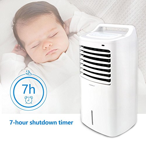 Aigostar Kohl 33JTJ - Climatizador Portatil con Mando a Distancia, 60W, Oscilante, 3 Nodos y 3 Velocidades, 7h Temporizador, Enfriador de Aire, 2 Cajas hielo, Depósito de 15L