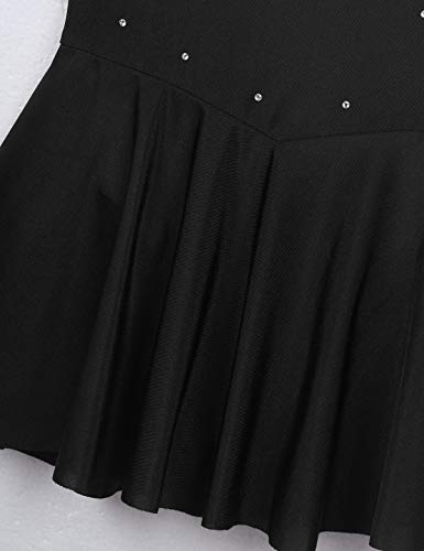 Aislor Niñas Vestido de Patinaje Artístico Maillot de Gimnasia Elástico sin Mangas con Diamantes Leotardo Monos de Baile Infantil Traje Ropa de Patinador Vestido de Danza Negro 11-12 años