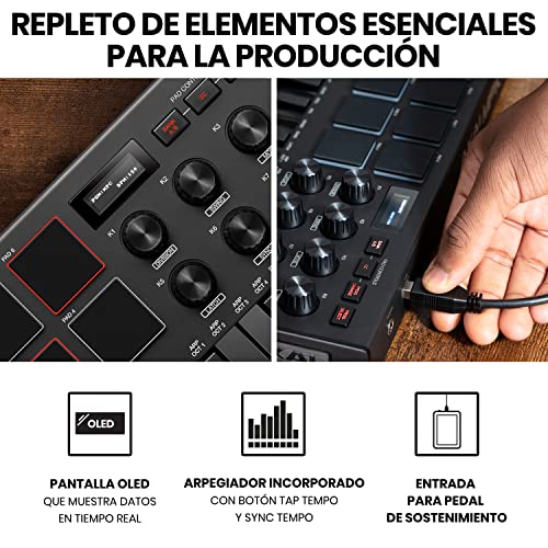 AKAI Professional MPK Mini MK3 Black - Teclado Controlador MIDI USB de 25 Teclas con 8 Drum Pads, 8 Perillas y Software de Producción Musical Incluido, Negro