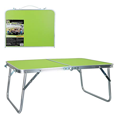 AKTIVE 52811 - Mesa playa plegable, Mesa baja playa, 60x40x26 cm, color verde, estructura de metal, tablero de madera, mesa plegable camping pequeña, cierre de seguridad, AKTIVE Camping