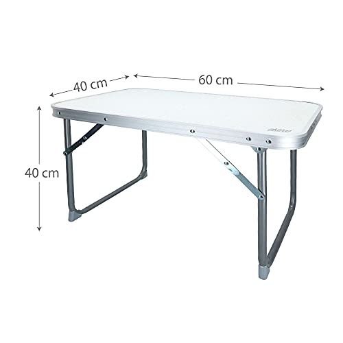 AKTIVE 52836 - Mesa playa plegable, Mesa baja playa, 60x40x40cm, color blanco, estructura de metal, tablero de madera, mesa plegable camping pequeña, tacos antivuelco, AKTIVE Camping