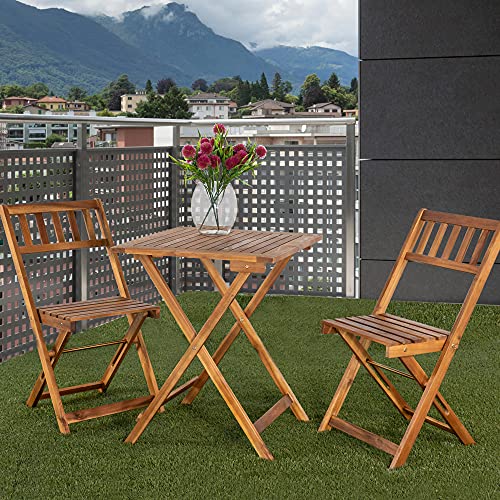 Aktive 61000 - Conjunto mesa y sillas jardín, conjunto terraza mesa y sillas plegables, Madera acacia, 1 mesa, 2 sillas, mesa madera plegable, sillas madera plegables